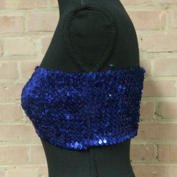 Ju Ju | Sexy Sequin Bandeau Royal Blue Top - Picture 3 of 7